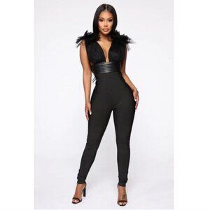 Fashion Nova Editorial Bandage Jumpsuit Black Size Medium NWT